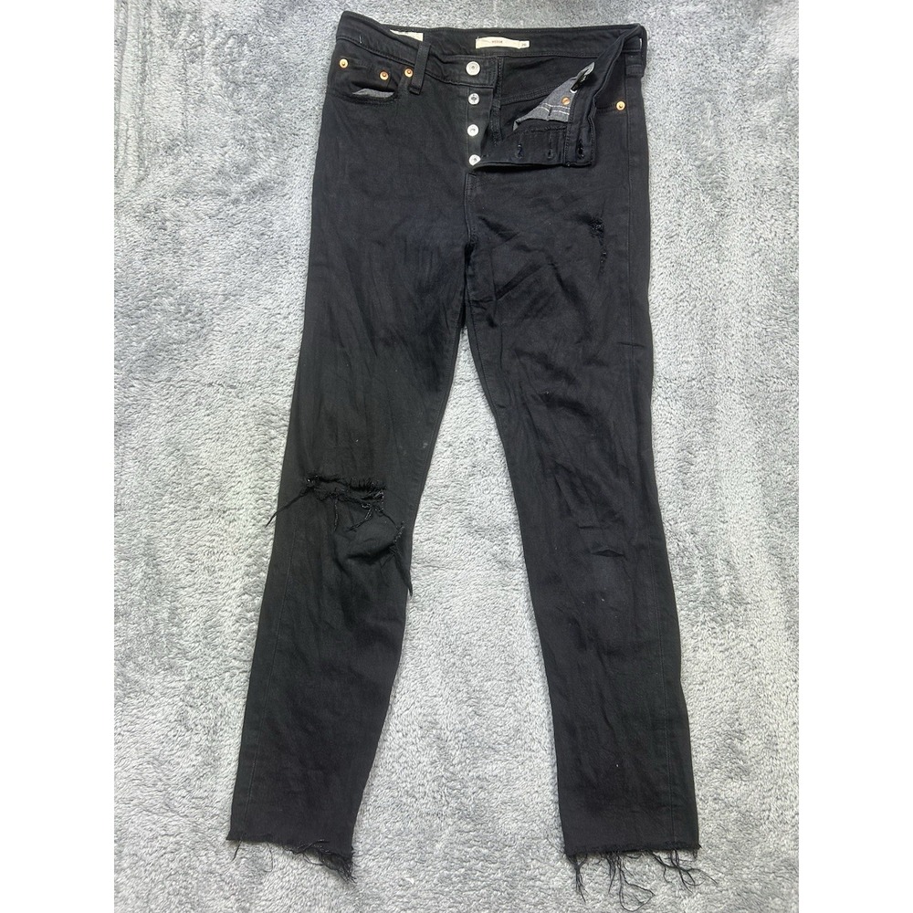 Levi's Size 26 Wedgie Straight Button Fly Jeans Distressed Raw Hem High Rise